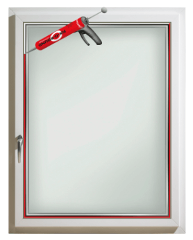 Szczelina między szybą i ramą zostaje wypełniona klejem